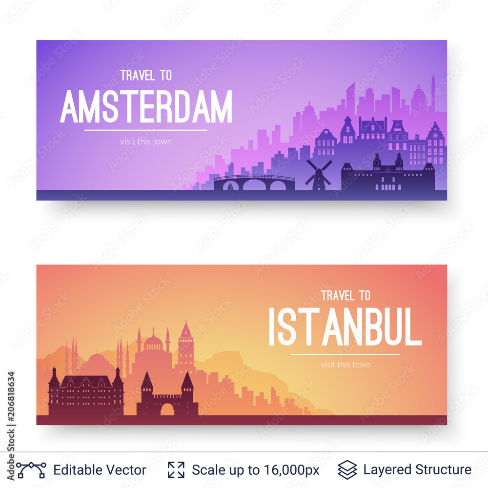 Amsterdam and Istanbul famous city scapes.