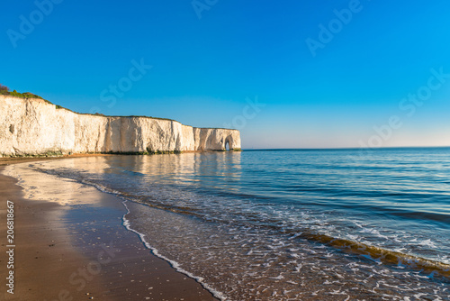 View of white chalk cliffs and beach in Kingsgate Bay, Margate, East Kent, UK © beataaldridge