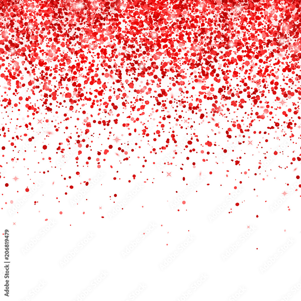 Red falling particles on white background. Vector
