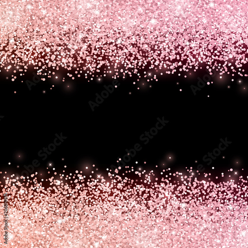 Rose gold glitter with color effect on black background. Vector
