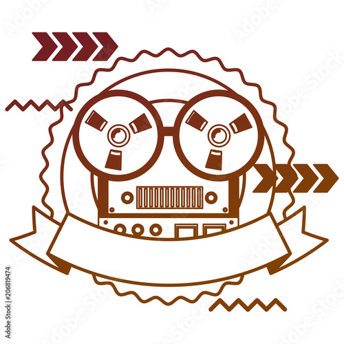 reel to reel tape recorder audio retro device emblem vector illustration