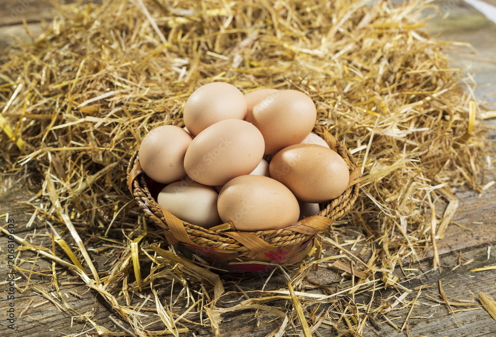 Organic eggs in a basket Organic eggs in a basket