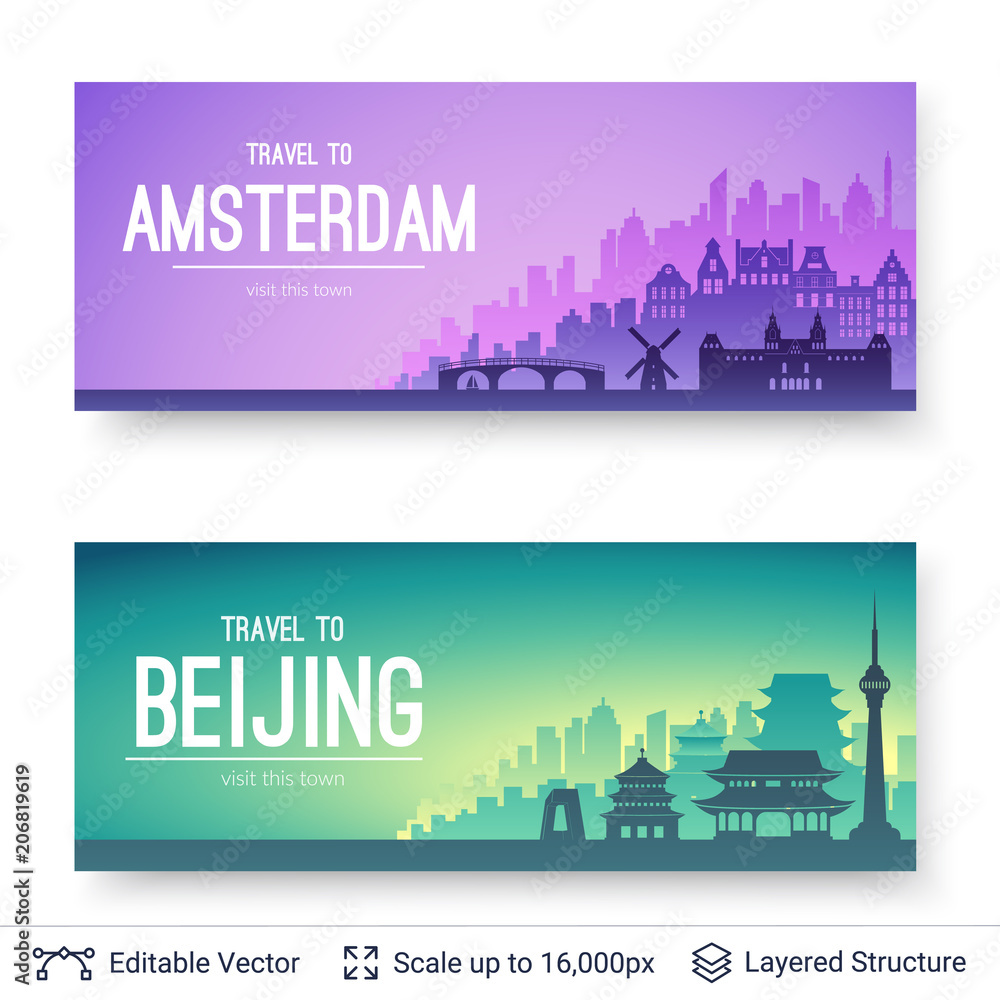 Amsterdam and Beijing famous city scapes.