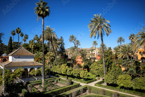 Seville - Real Alcazar Gardens in Seville Spain - nature and architecture background