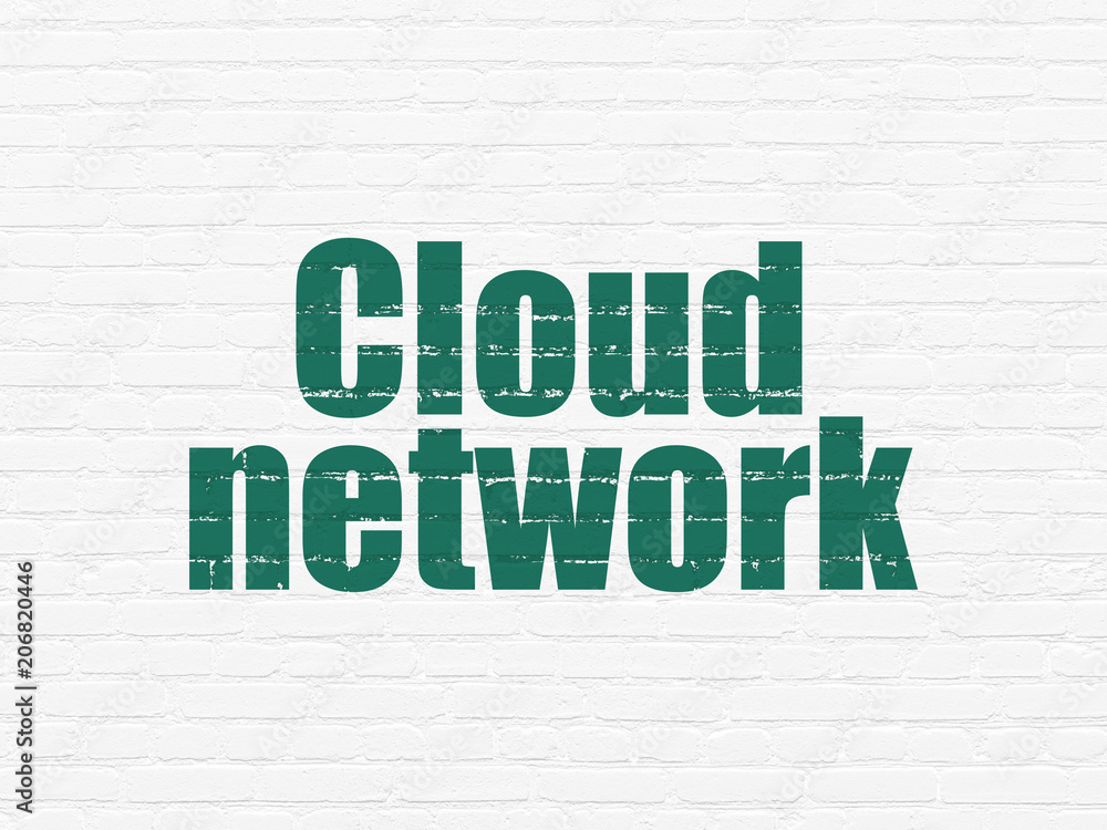 Cloud computing concept: Painted green text Cloud Network on White Brick wall background Cloud computing concept: Painted green text Cloud Network on White Brick wall background