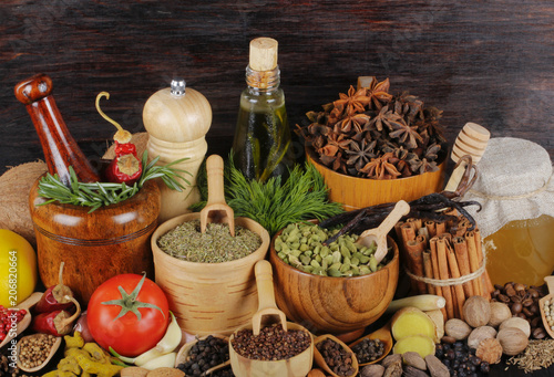 many different spices background