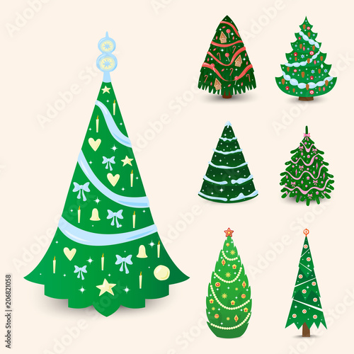 Christmas tree vector ornament star xmas gift design holiday celebration wint...