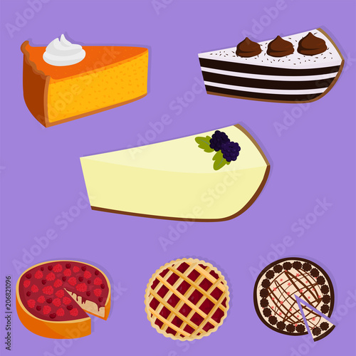 Homemade organic pie dessert vector illustration fresh golden rustic gourmet ...