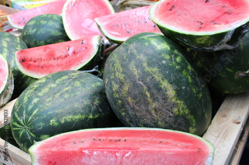 Whole and slices of watermelon