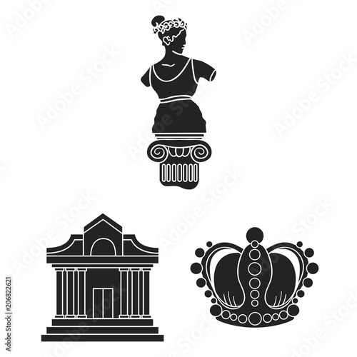 Museum and gallery black icons in set collection for design. Storage and exhibition of showpiece vector symbol stock web illustration.