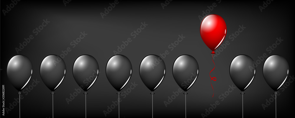 ein roter luftballon unter vielen schwarzen ein roter luftballon unter vielen schwarzen