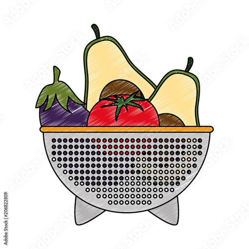 fresh vegetables in kitchen colander vector illustration design