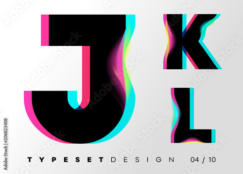 Vector Typeset Design. Neon Glitch Style. Black Bold Font, Double Exposure. Abstract Colorful Type for Creative Heading, Advertising Placard, Music Poster, Sale Banner. Trendy Neon Glowing Letters.