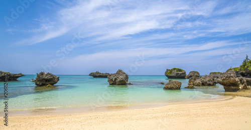 Beautiful ocean and rocks at a private island in Okinawa, Japan.