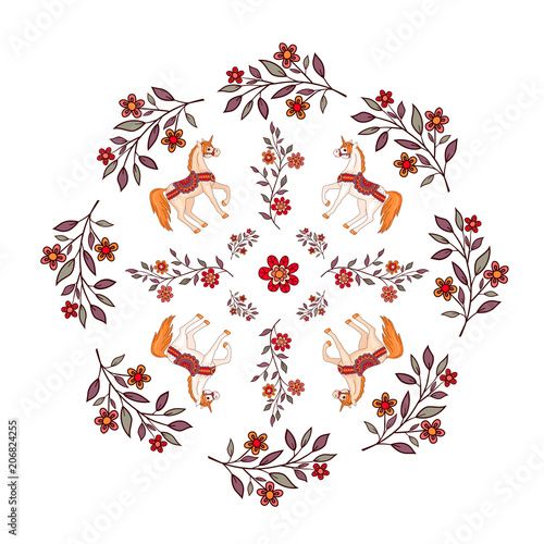 pattern for a plate with unicorns and flowers