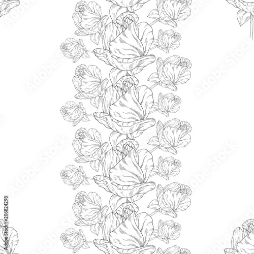 Seamless pattern. Plant in blossom, branch with flower ink sketch. Template for a business card, banner, poster, notebook, invitation, color book © josephine_art