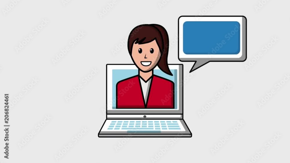 young woman in laptop share email talking viral content animation hd young woman in laptop share email talking viral content animation hd