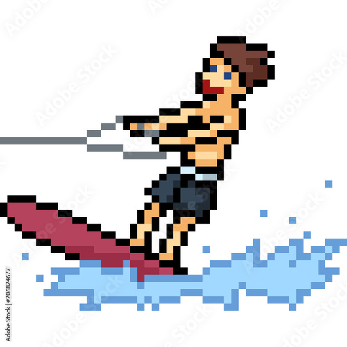 vector pixel art surfboard play