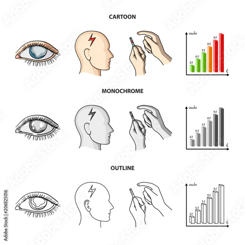 Poor vision, headache, glucose test, insulin dependence. Diabetic set collection icons in cartoon,outline,monochrome style vector symbol stock illustration web.