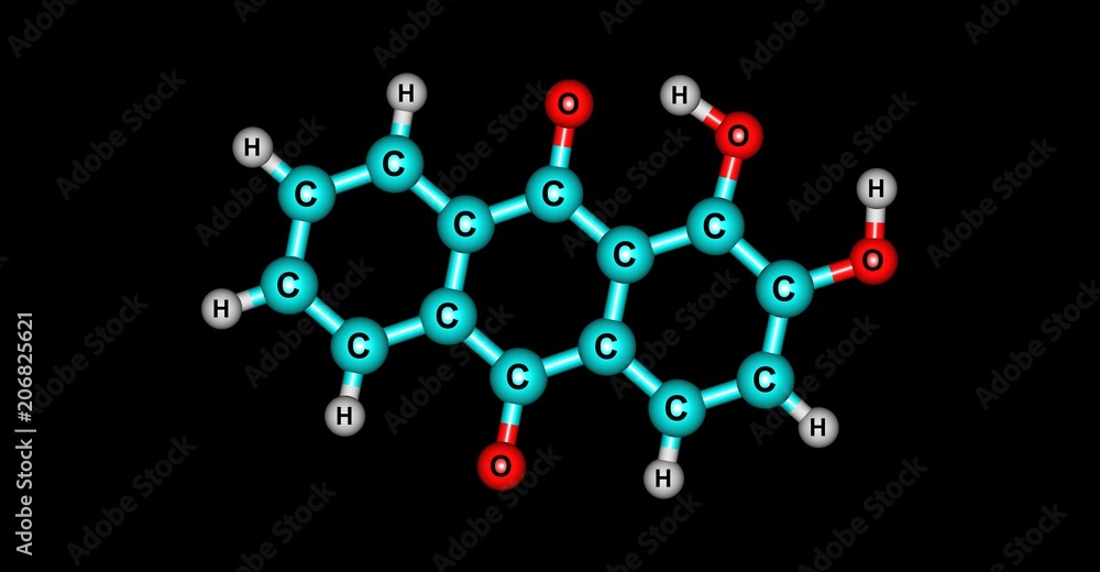 Alizarin molecular structure isolated on black