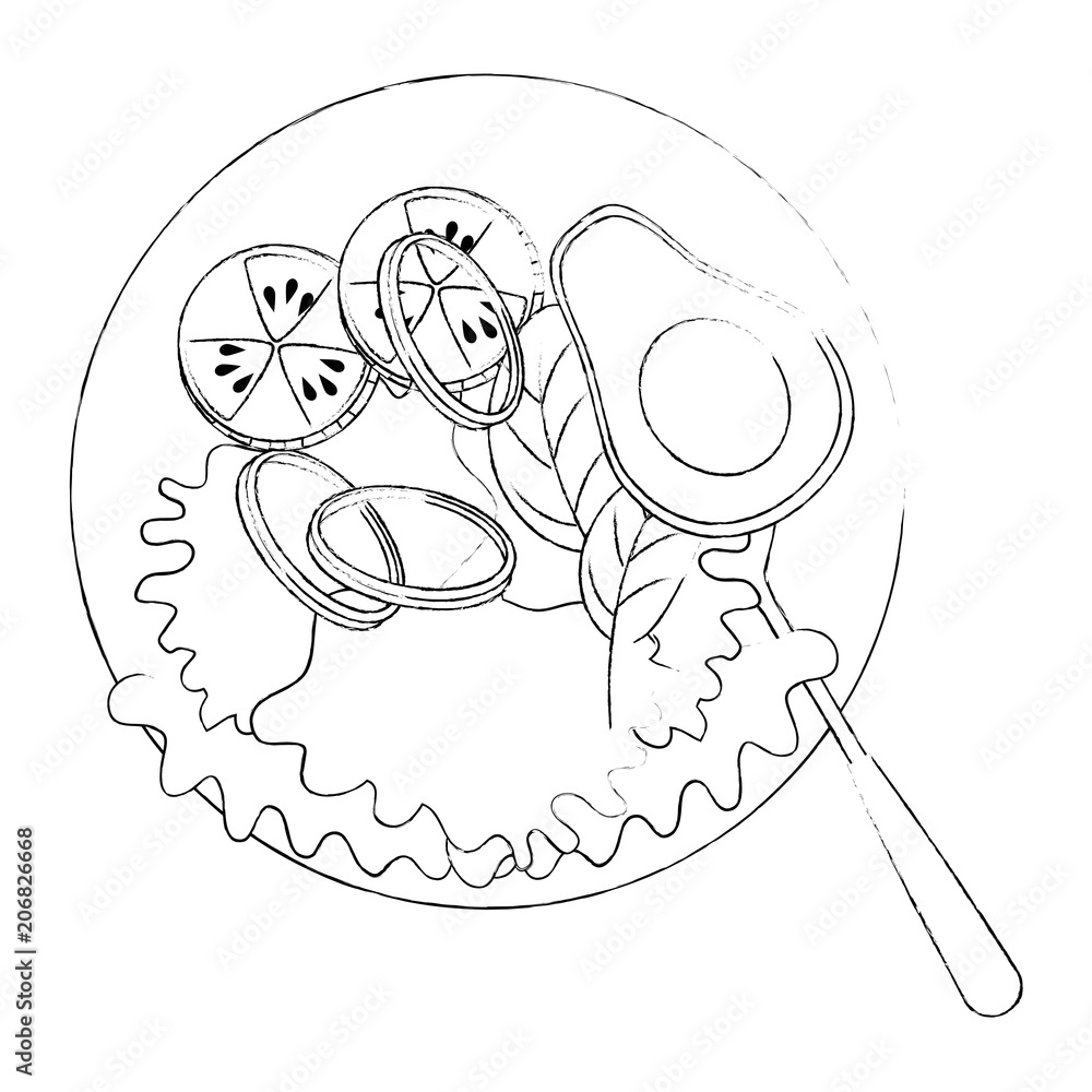 delicious vegetable salad on plate and cutlery vector illustration design delicious vegetable salad on plate and cutlery vector illustration design