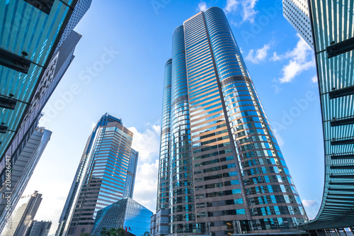 Photography up view of modern office building in hongkong china