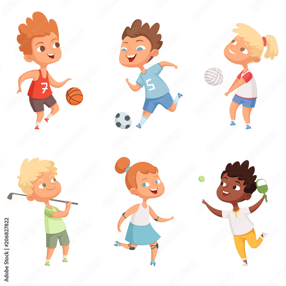 Children outdoors in action sports activity Children outdoors in action sports activity