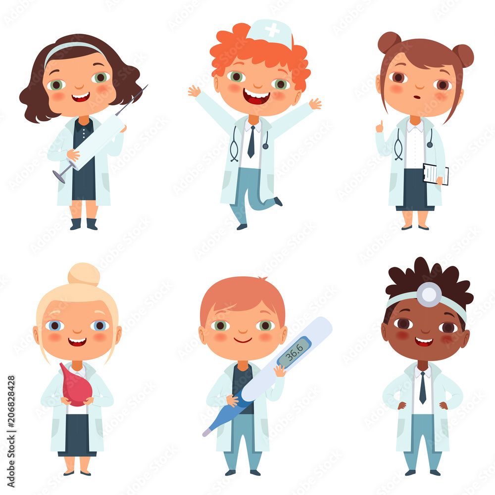 Doctor profession. Childrens in different poses Doctor profession. Childrens in different poses