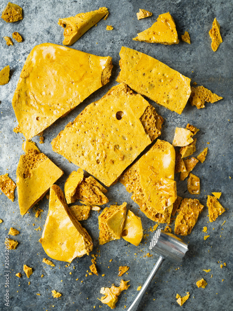 rustic homemade golden honeycomb toffee