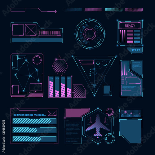 Hud interface. Futuristic sci digital symbols and frames for various information