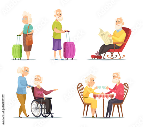 Vector characters set of elderly peoples. Funny characters isolate on white background