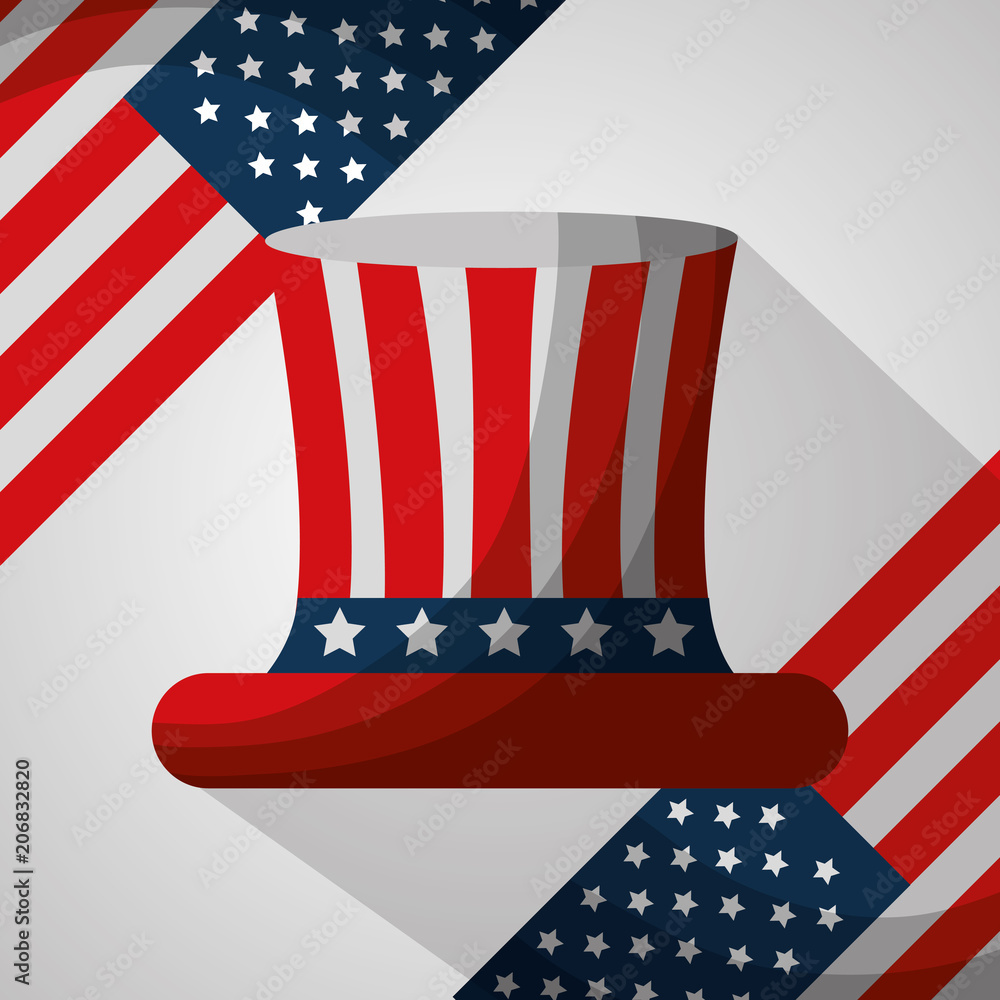 Obraz premium top hat flags american independence day vector illustration
