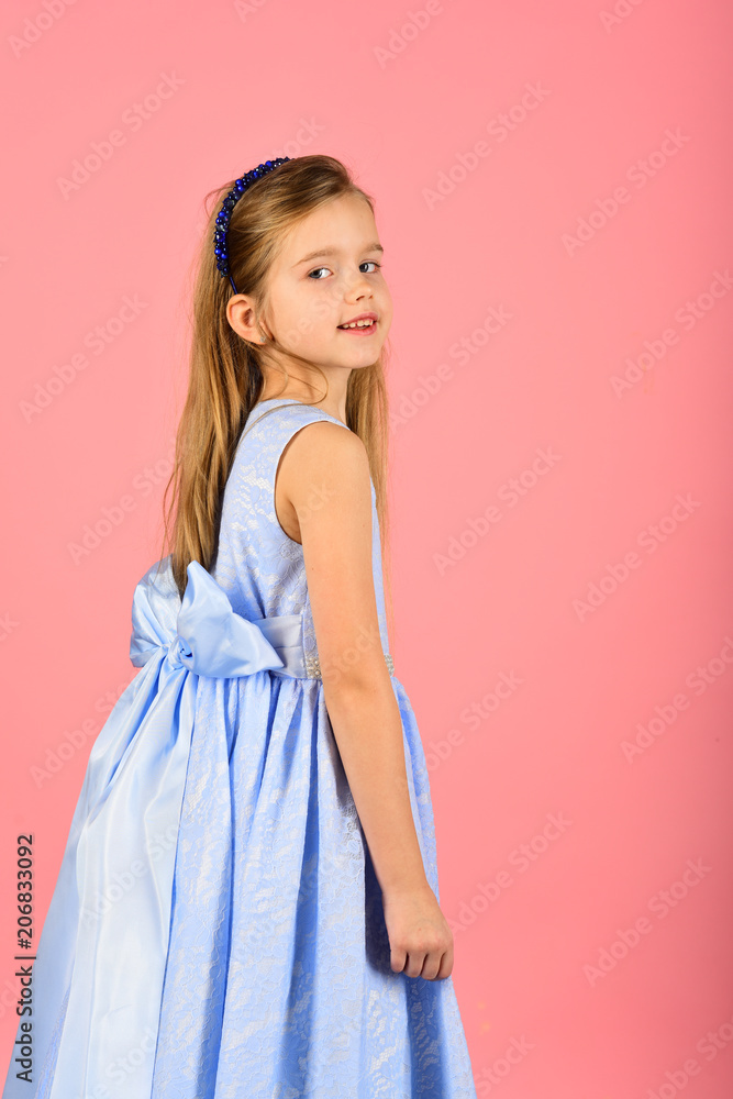 Look, hairdresser, makeup. Little girl in fashionable dress, prom. Child girl in stylish glamour dress, elegance. Fashion and beauty, little princess. Fashion model on pink background, beauty. Look, hairdresser, makeup. Little girl in fashionable dress, prom. Child girl in stylish glamour dress, elegance. Fashion and beauty, little princess. Fashion model on pink background, beauty.