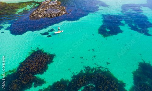 Fototapeta Naklejka Na Ścianę i Meble -  Aerial Ocean Green Boat Surf Sand 