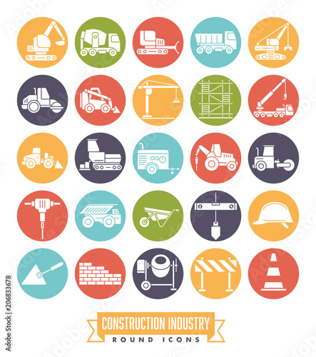 Construction industry round color icon set