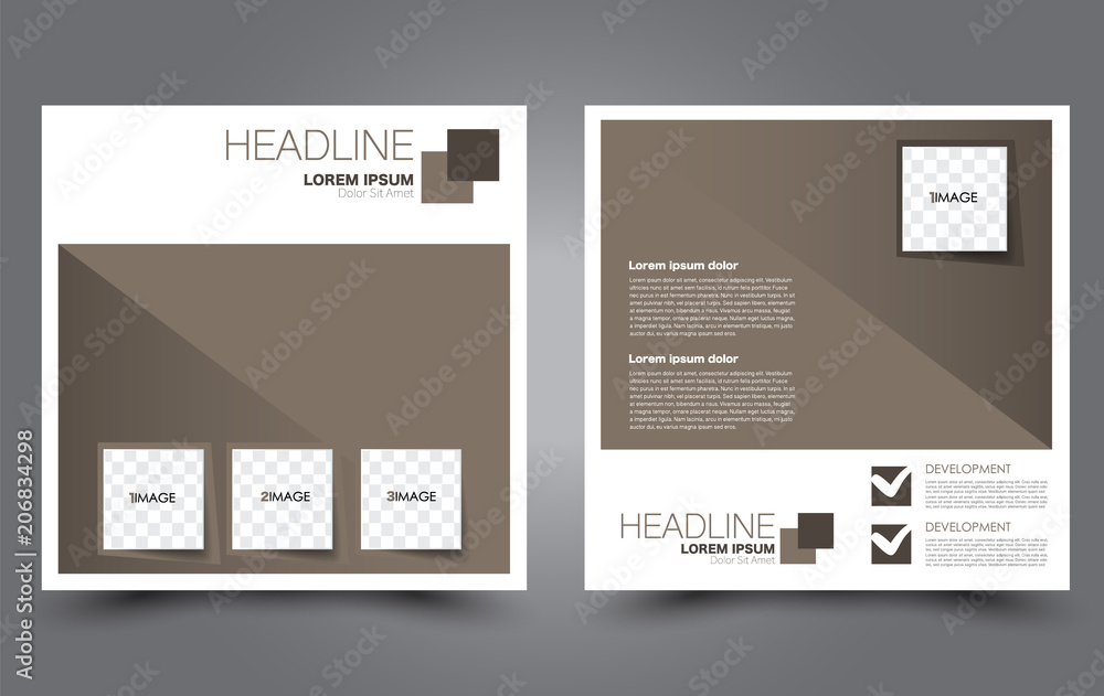 Square flyer template. Simple brochure design. For business and education. Vector illustration. Brown color.