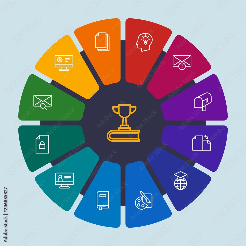 files, email, education Infographic Circle outline Icons Set. Contains such Icons as art, management, idea, mail, bookmark, business, storage, development and more. Fully Editable. Pixel Perfect files, email, education Infographic Circle outline Icons Set. Contains such Icons as art, management, idea, mail, bookmark, business, storage, development and more. Fully Editable. Pixel Perfect