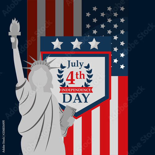 statue of liberty on flag american independence day vector illustration