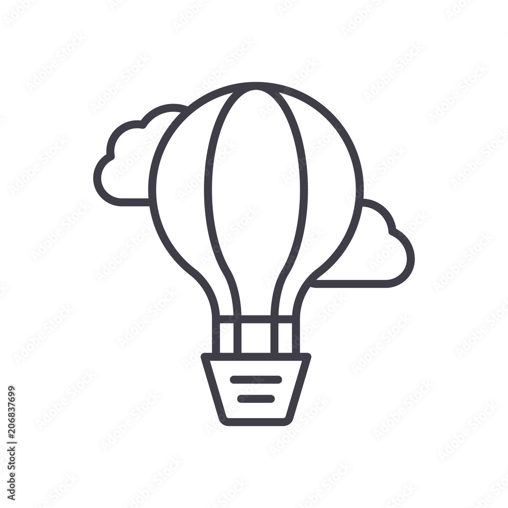Air ballon navigation black icon concept. Air ballon navigation flat vector symbol, sign, illustration. Air ballon navigation black icon concept. Air ballon navigation flat vector symbol, sign, illustration.