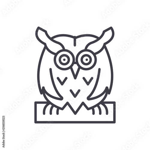 Bird owl black icon concept. Bird owl flat vector symbol, sign, illustration.