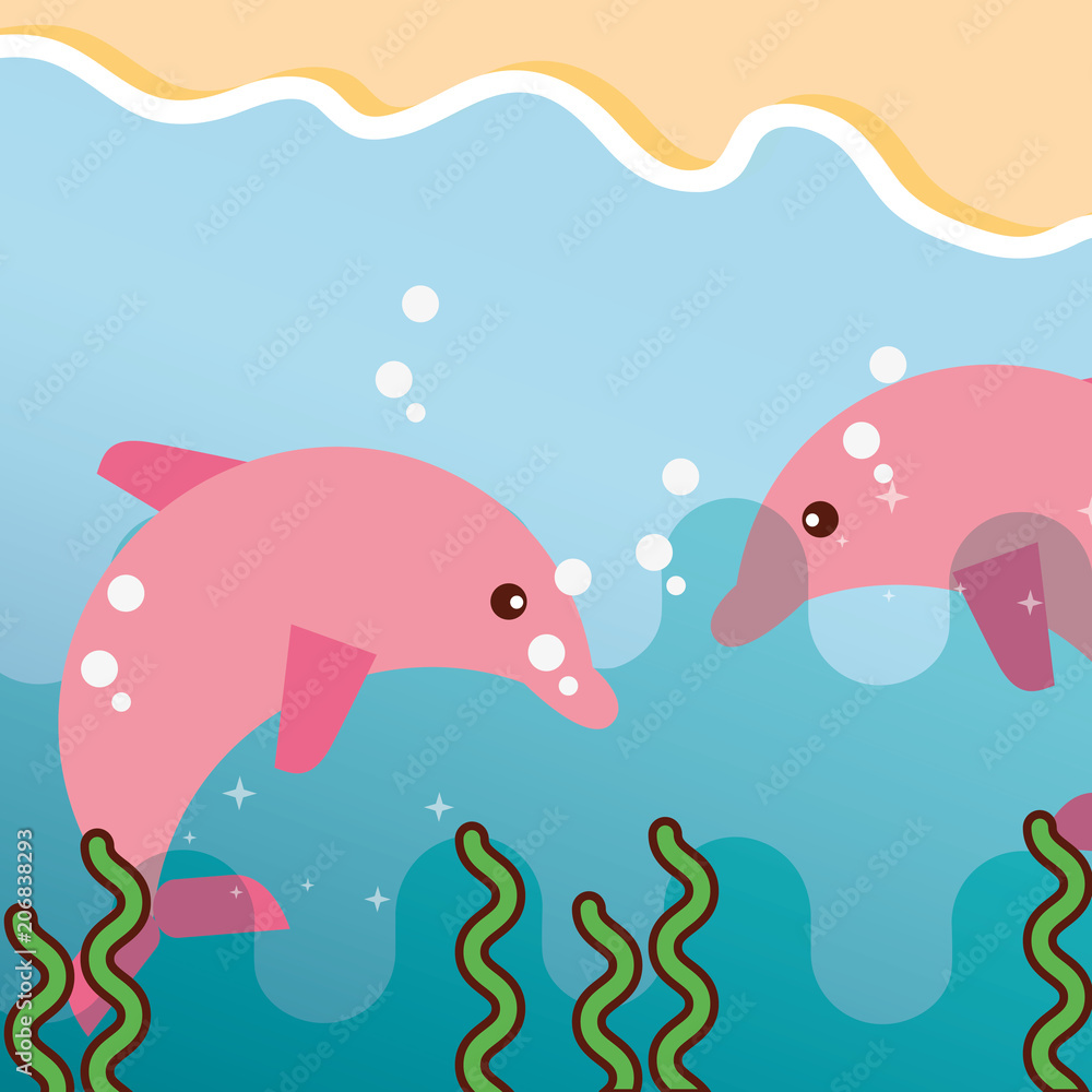 pink dolphins swimming underwater marine sea life vector illustration pink dolphins swimming underwater marine sea life vector illustration