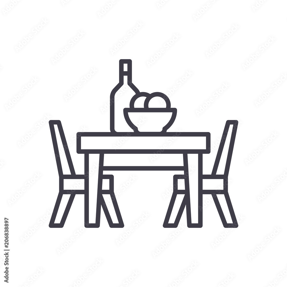 Dinner at the cafe black icon concept. Dinner at the cafe flat vector symbol, sign, illustration. Dinner at the cafe black icon concept. Dinner at the cafe flat vector symbol, sign, illustration.