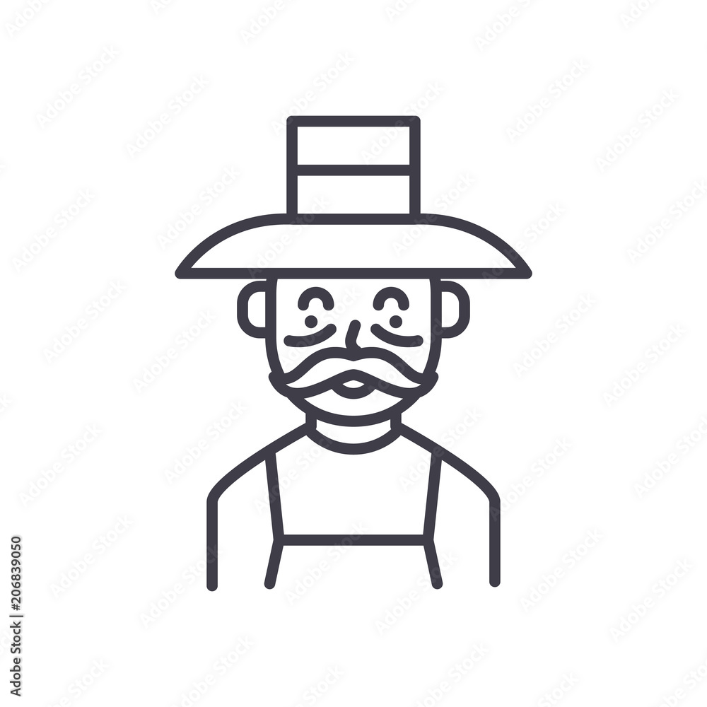 Fototapeta premium Elderly farmer black icon concept. Elderly farmer flat vector symbol, sign, illustration.