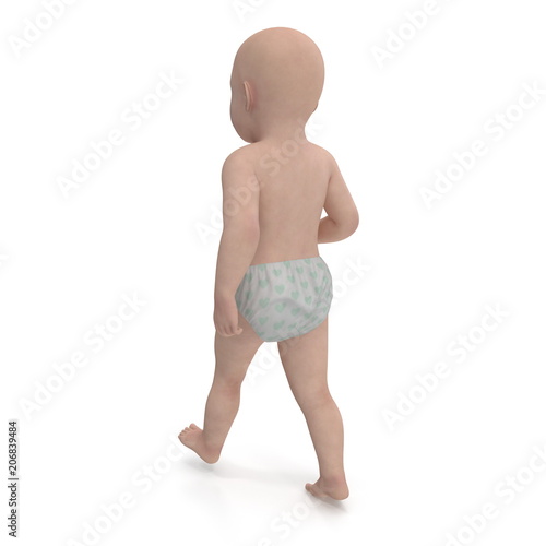 Beauty Baby on white. Rear view. 3D illustration