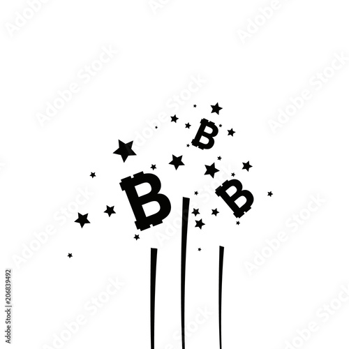 Bitcoin coin with fast speed firework. Abstract Falling bitcoin- Black Shooting bitcoin with Elegant Star Trail on White Background - Stars, Bitcoin, firework