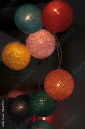 Colourful string light spheres