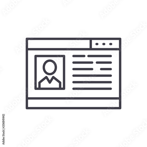 Social network profile black icon concept. Social network profile flat vector symbol, sign, illustration.