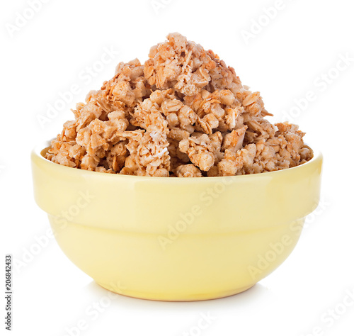 Breakfast cereal close-up isolated on white background.