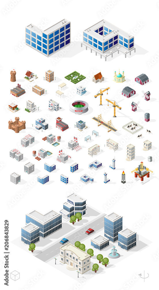Build Your Own Isometric City . Isolated High Quality Vector Elements on White Background