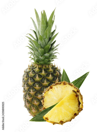 pineapple with slice isolated on white